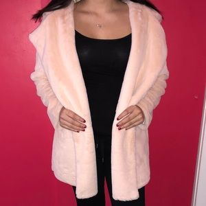 cream pink faux fur jacket F21